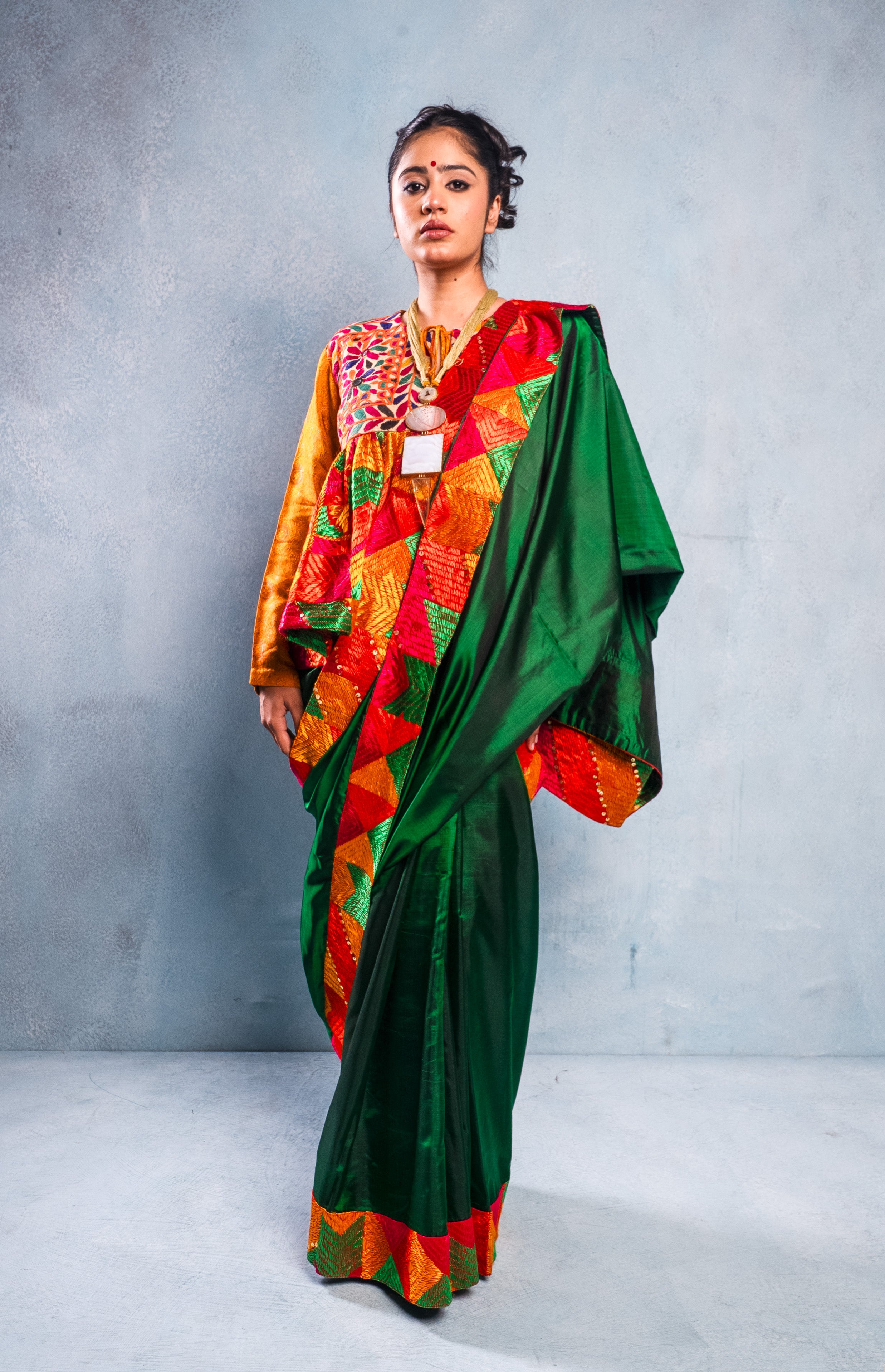 Bagh Phulkari Silk Saree