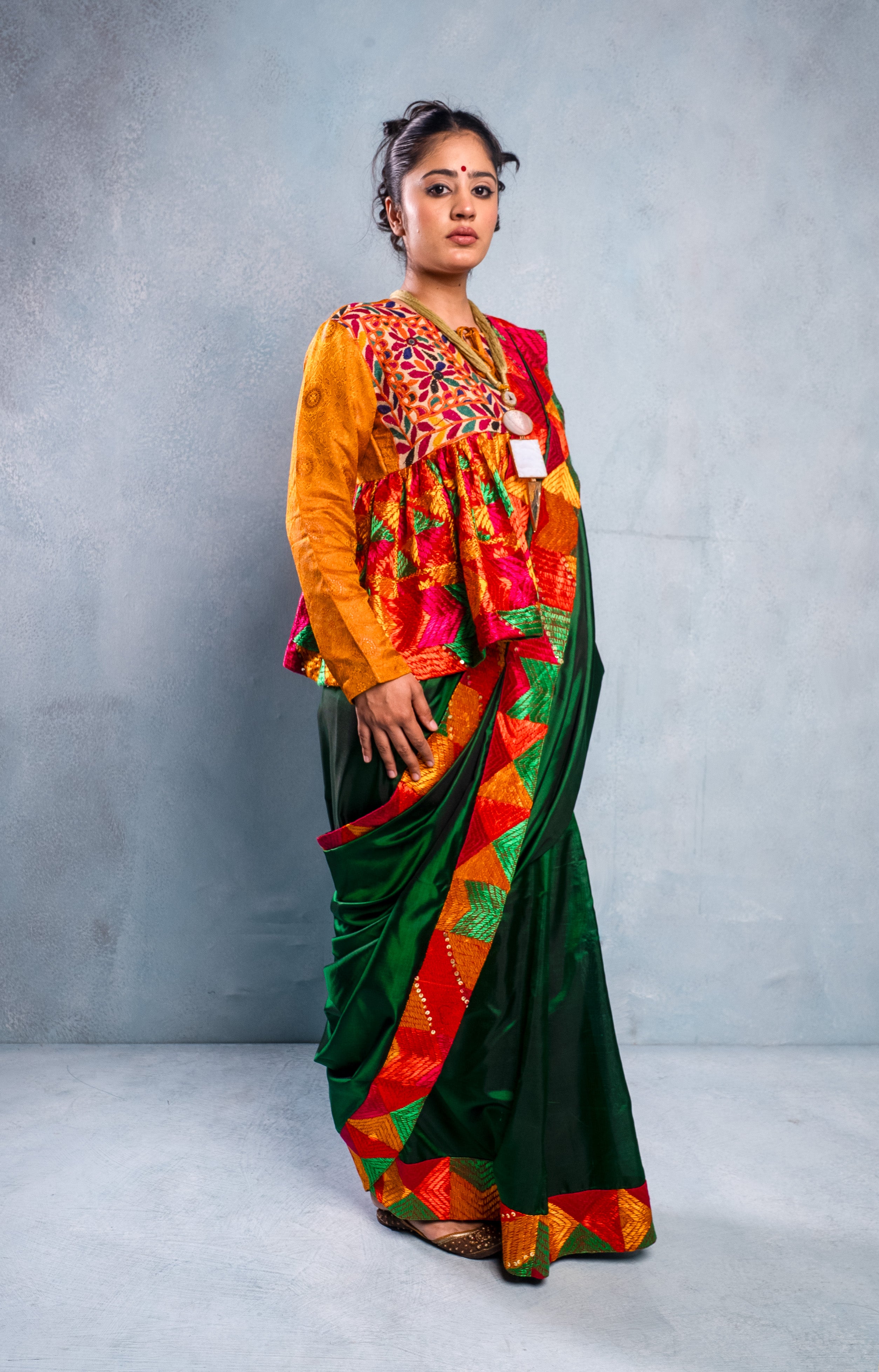 Bagh Phulkari Silk Saree