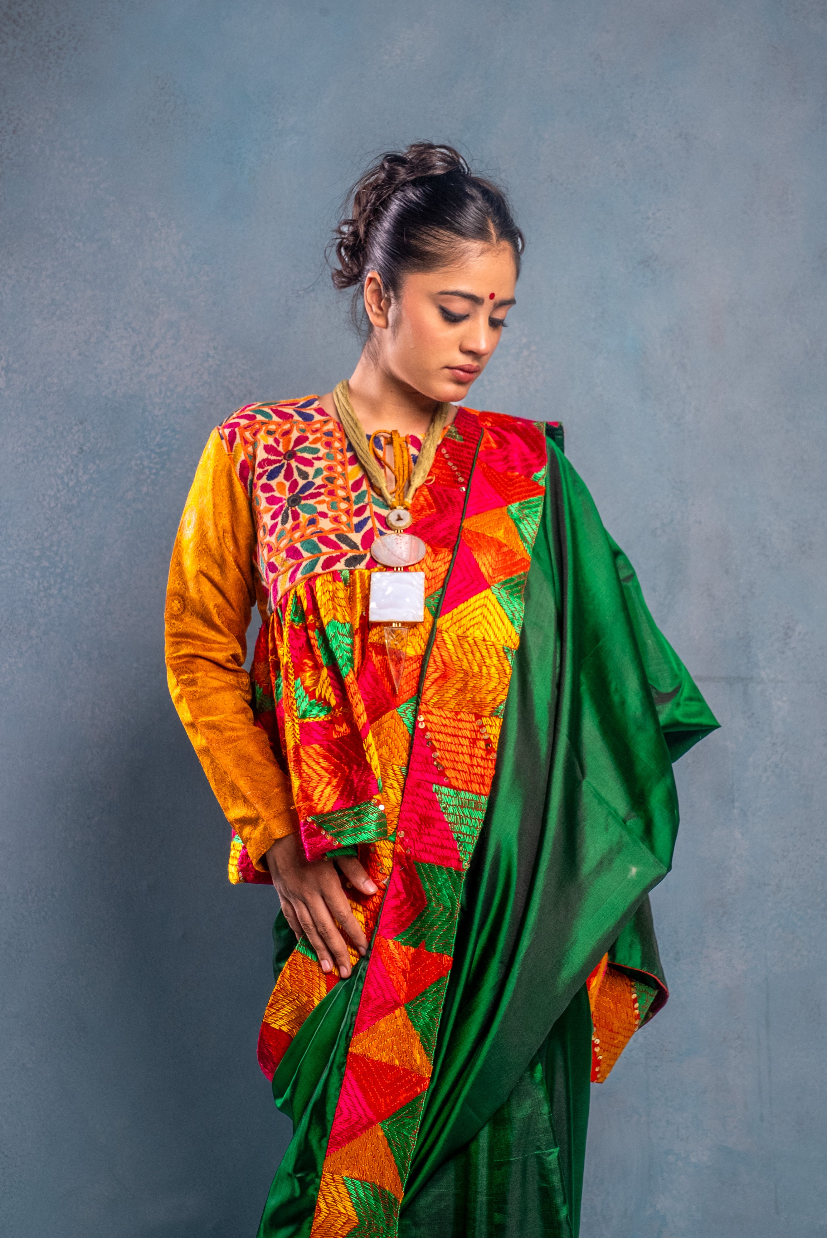 Bagh Phulkari Silk Saree