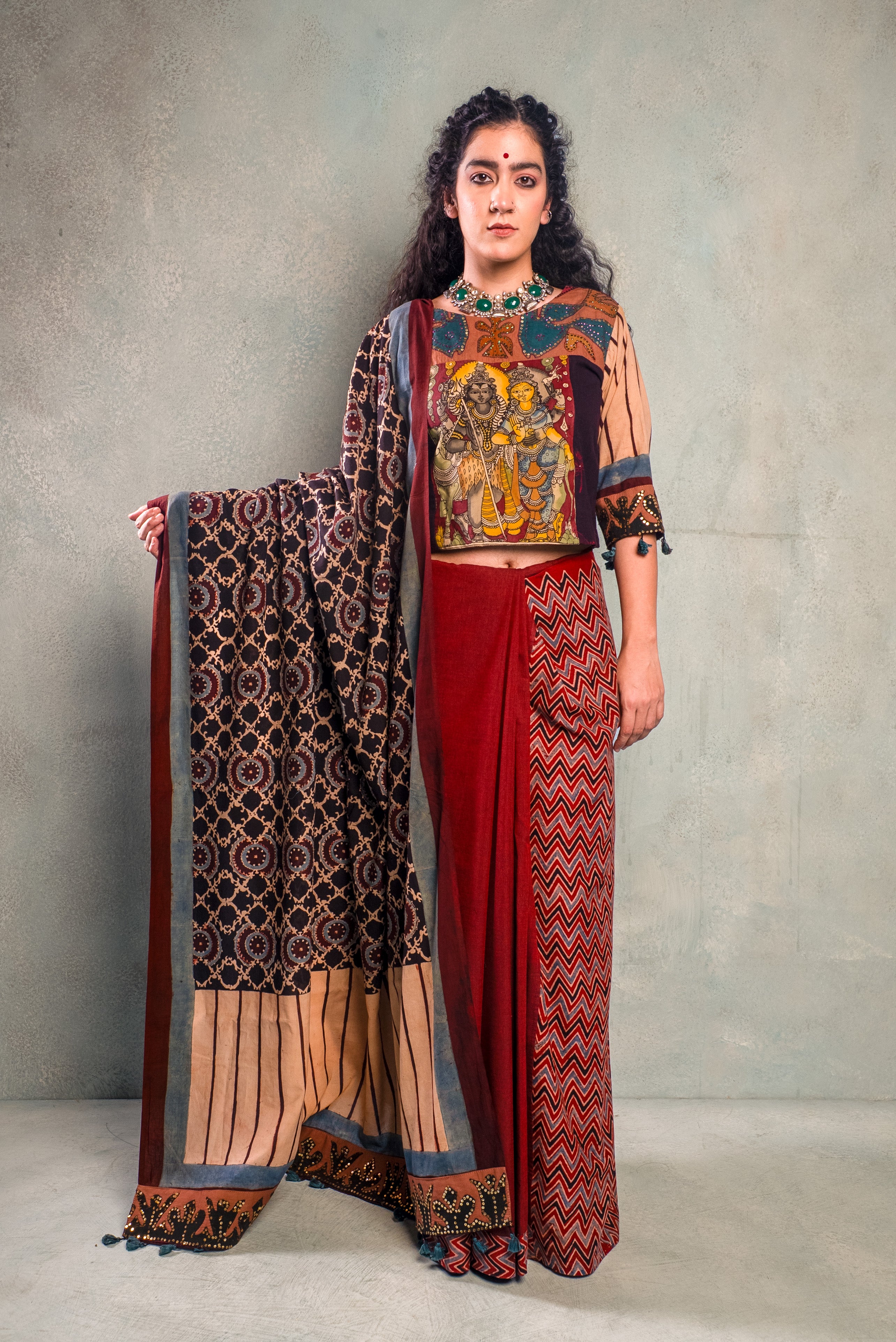 Ajrakh & Kutch Appliqué Saree