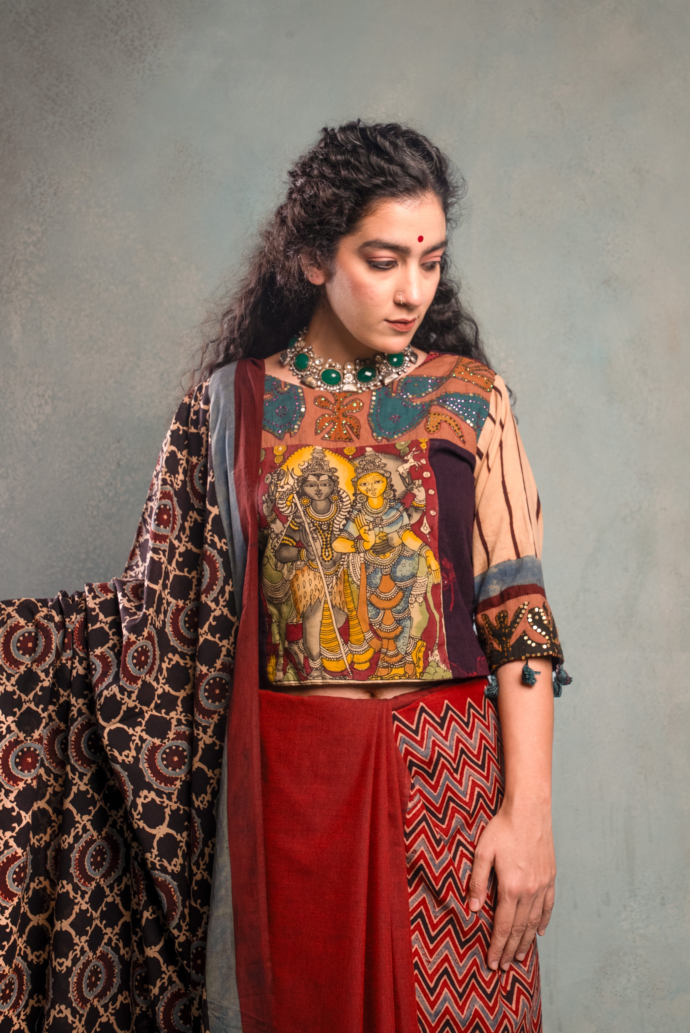 Ajrakh & Kutch Appliqué Saree