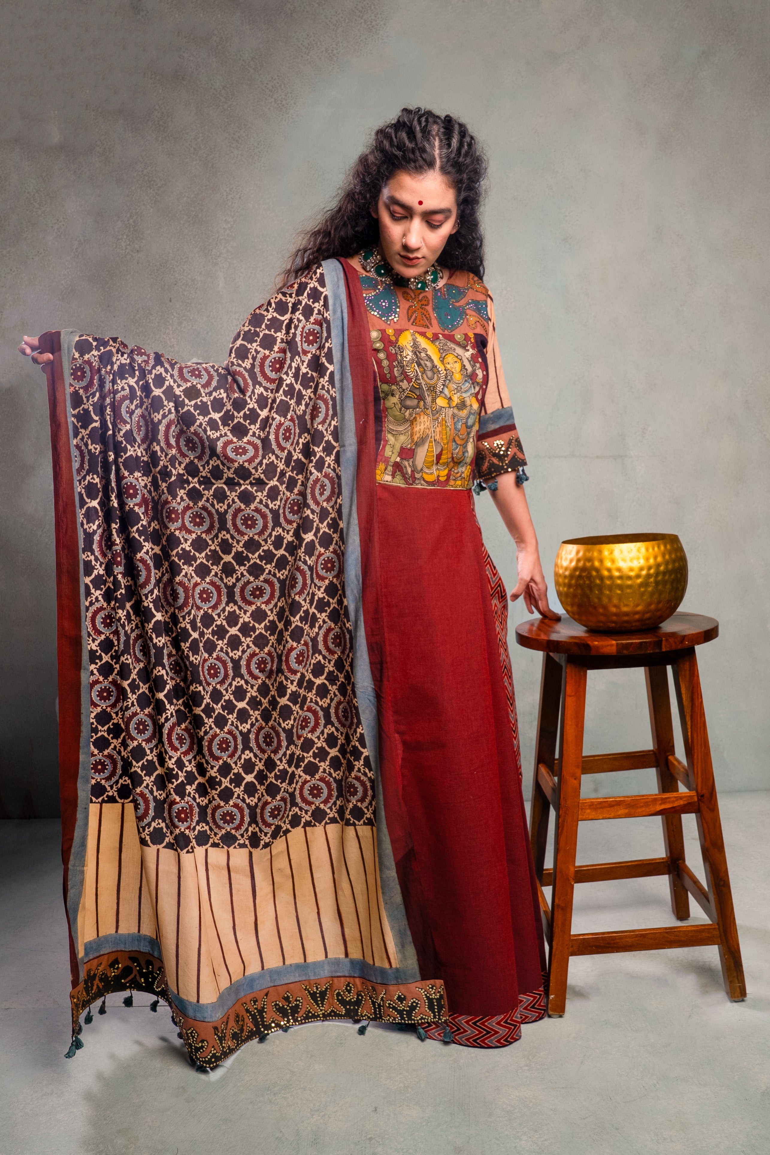 Ajrakh & Kutch Appliqué Saree