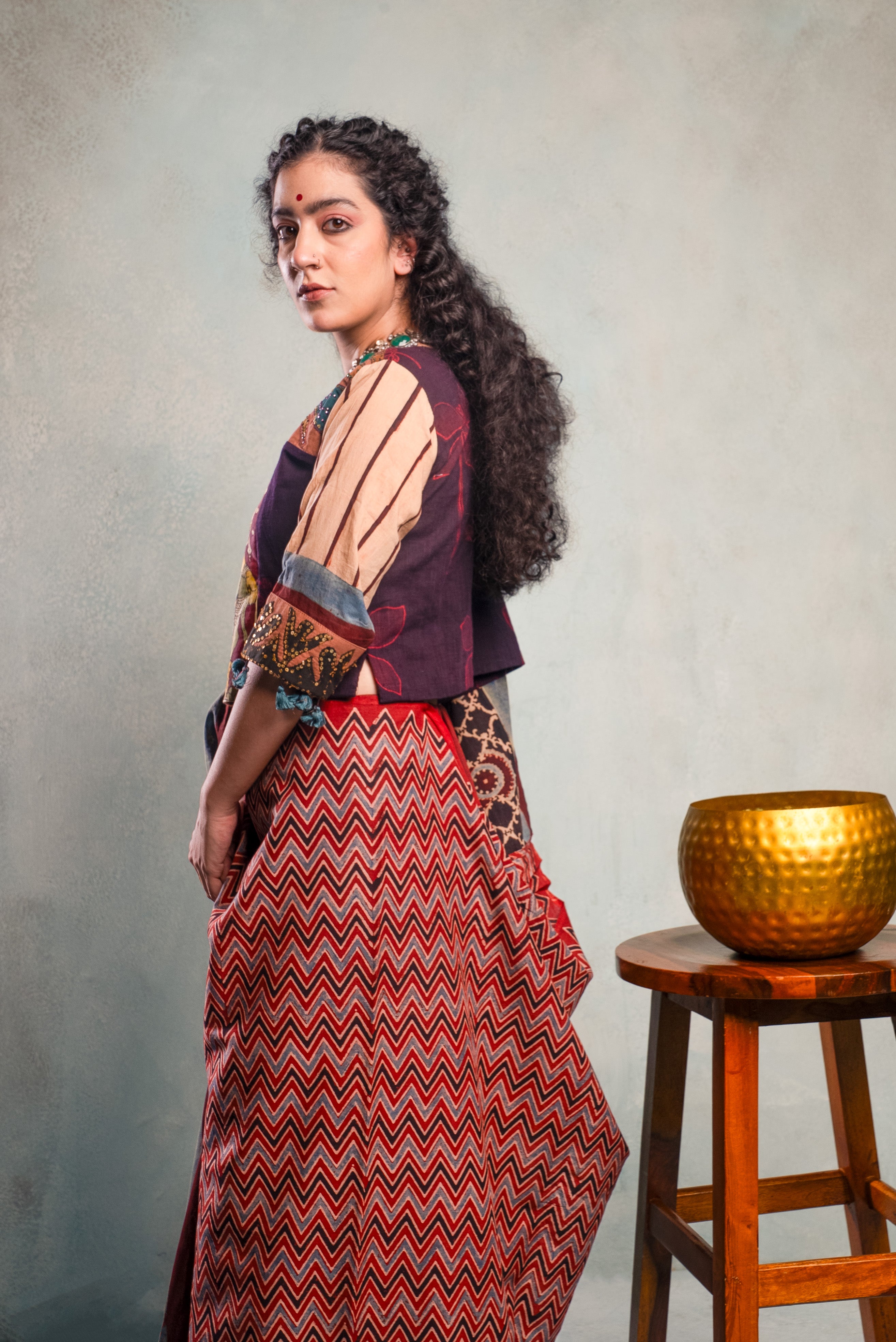 Ajrakh & Kutch Appliqué Saree