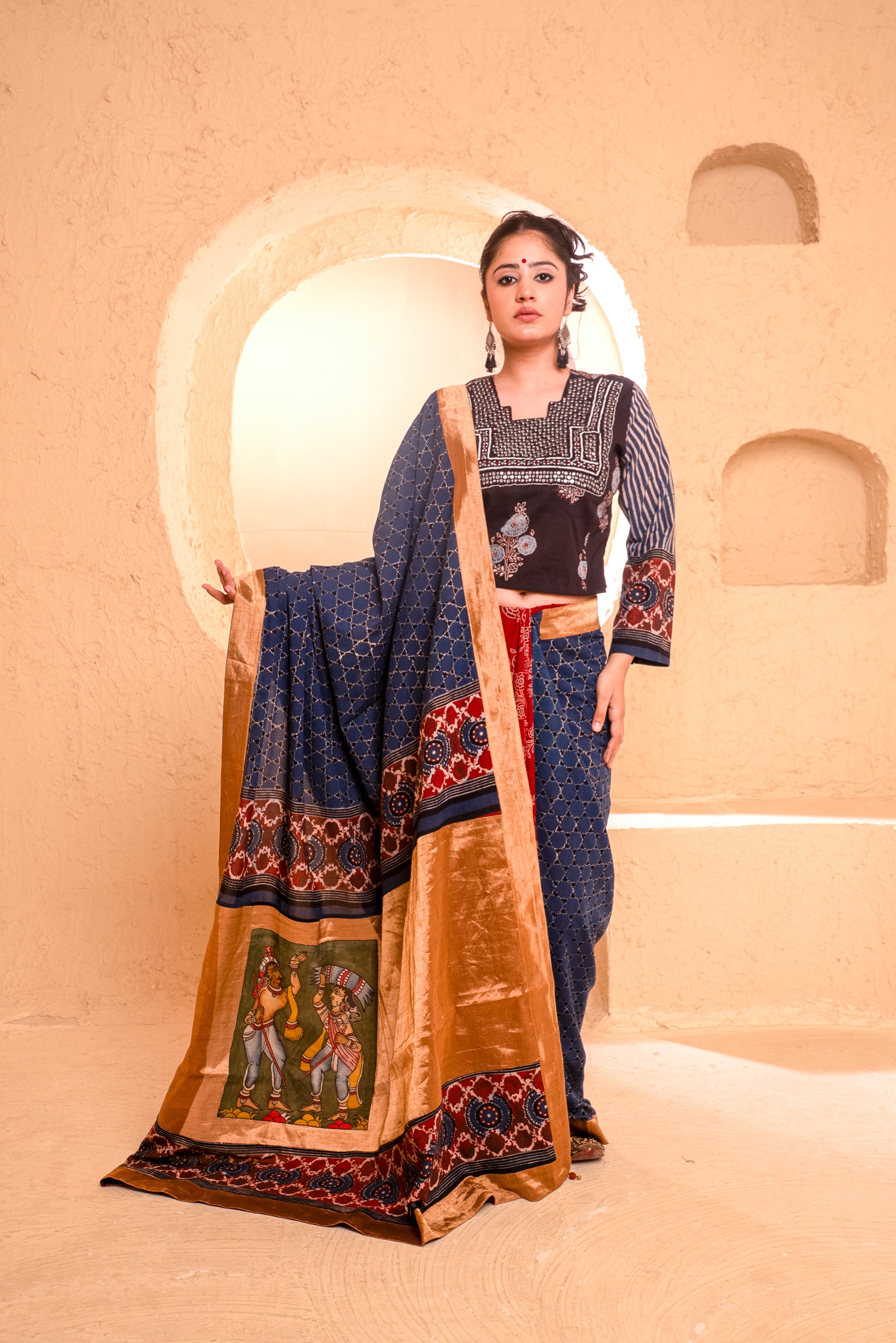 Ajrakh & Tissue Saree