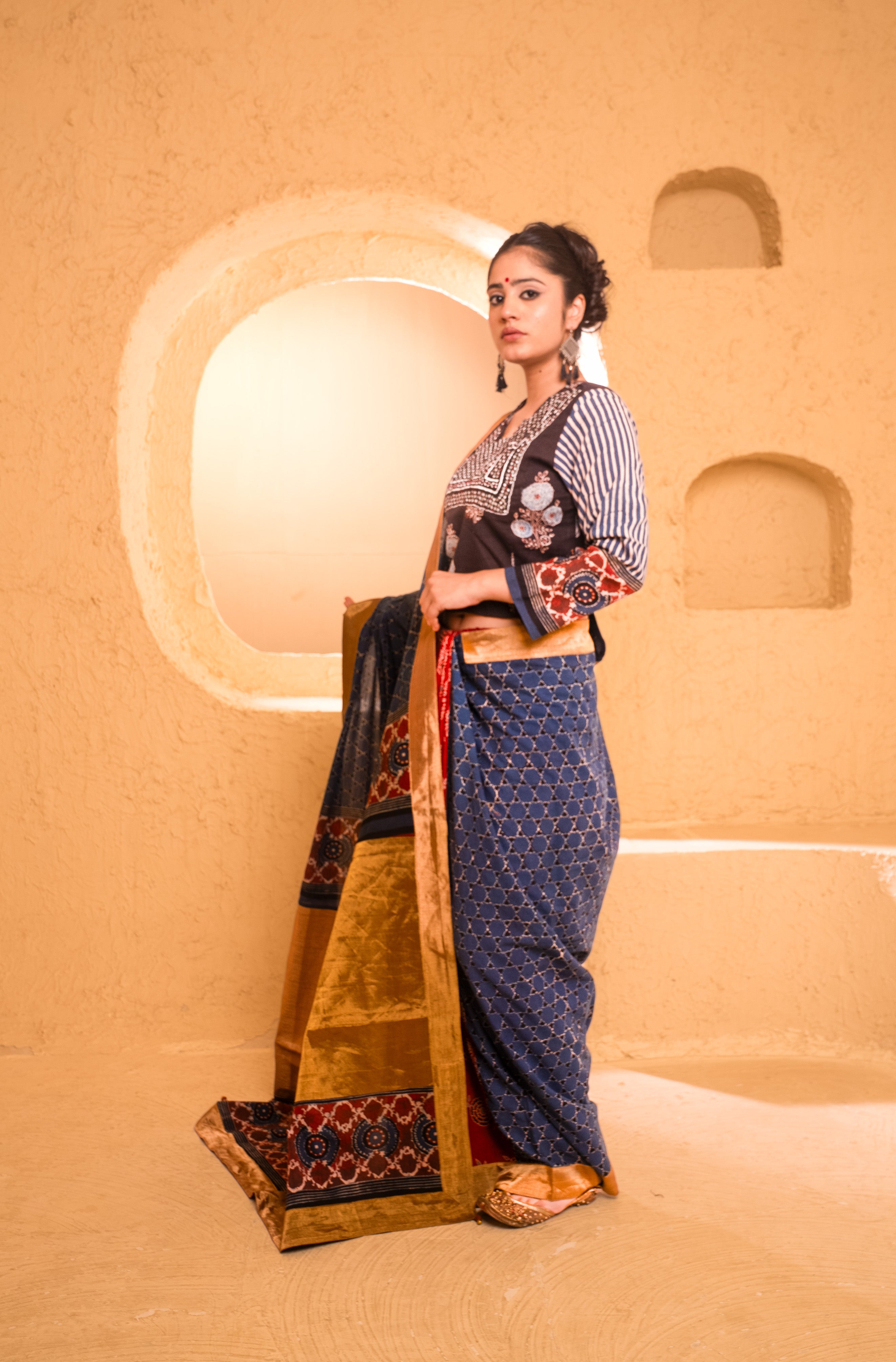 Ajrakh & Tissue Saree