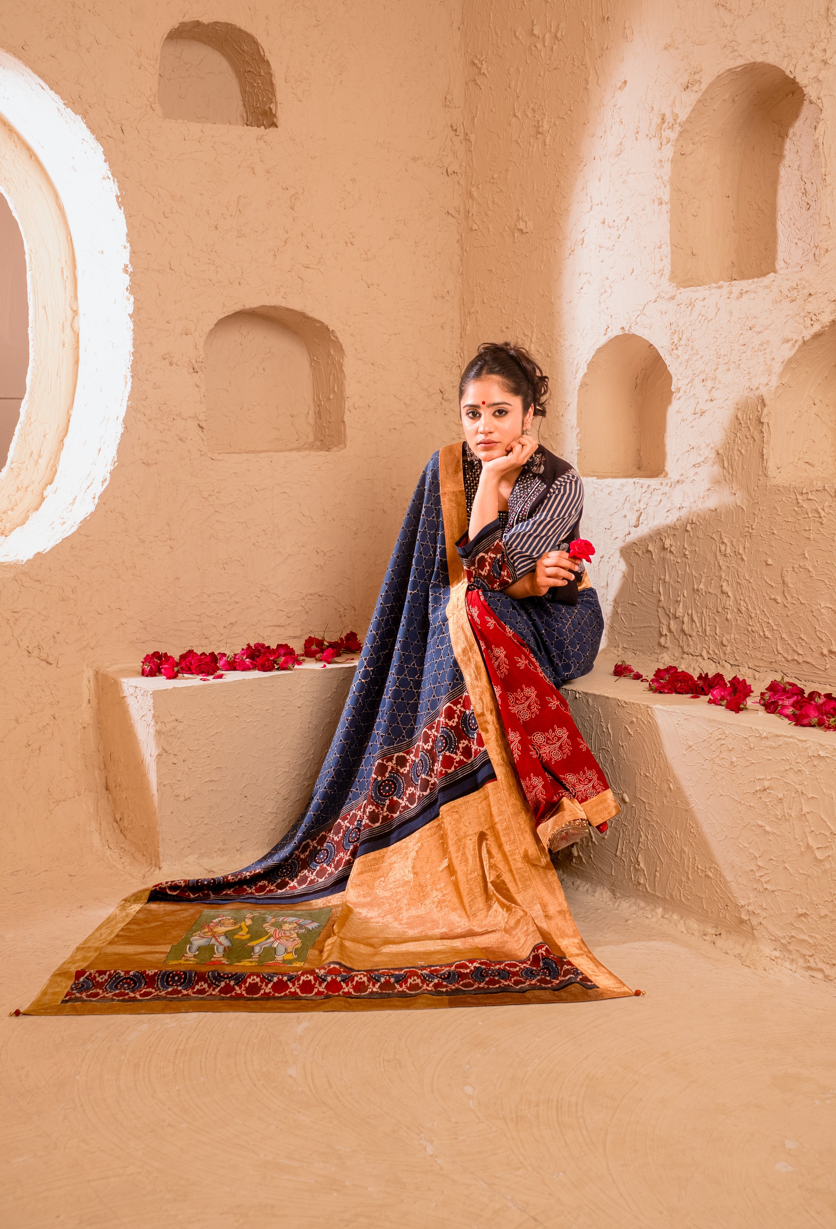 Ajrakh & Tissue Saree